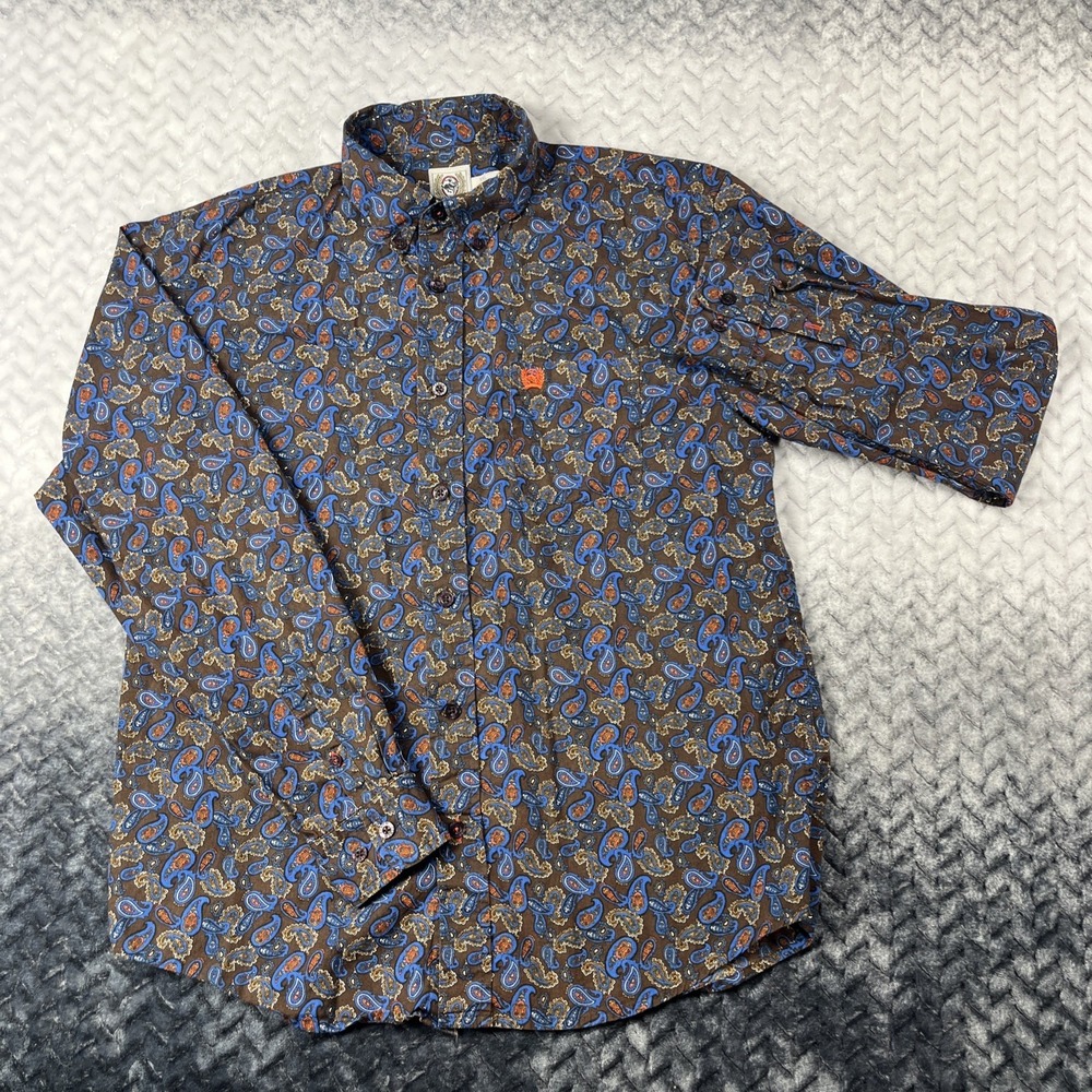 Cinch Western Shirt  Boys XXL 16-18 Multicolor Paisley Button Down Rodeo